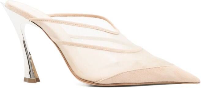 Mugler 95 mm muiltjes met mesh Beige