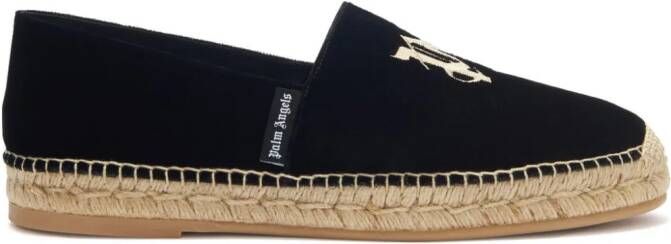 Palm Angels Fluwelen espadrilles met geborduurd logo Zwart