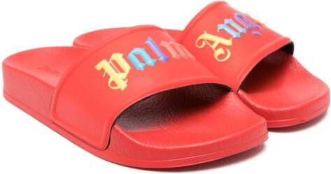 Palm Angels Kids Gevormde slippers met logo-reliëf Rood