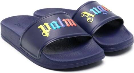 Palm Angels Kids Slippers met logo Blauw