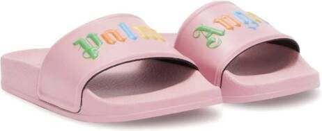 Palm Angels Kids Slippers met logo-reliëf Roze