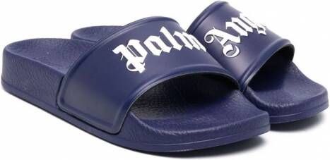 Palm Angels Kids Slippers met logoprint Blauw