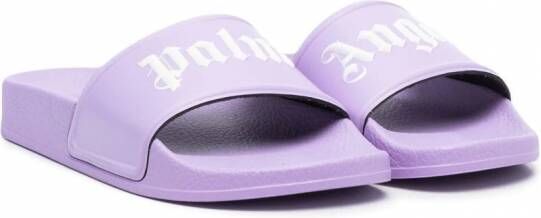 Palm Angels Kids Slippers met logoprint Paars