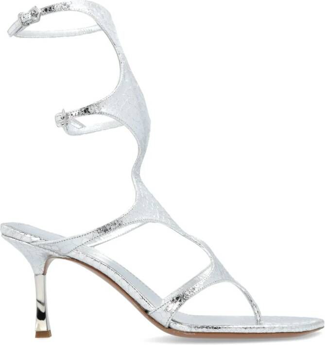 Paris Texas Uma 75 mm sandalen met python-effect Zilver