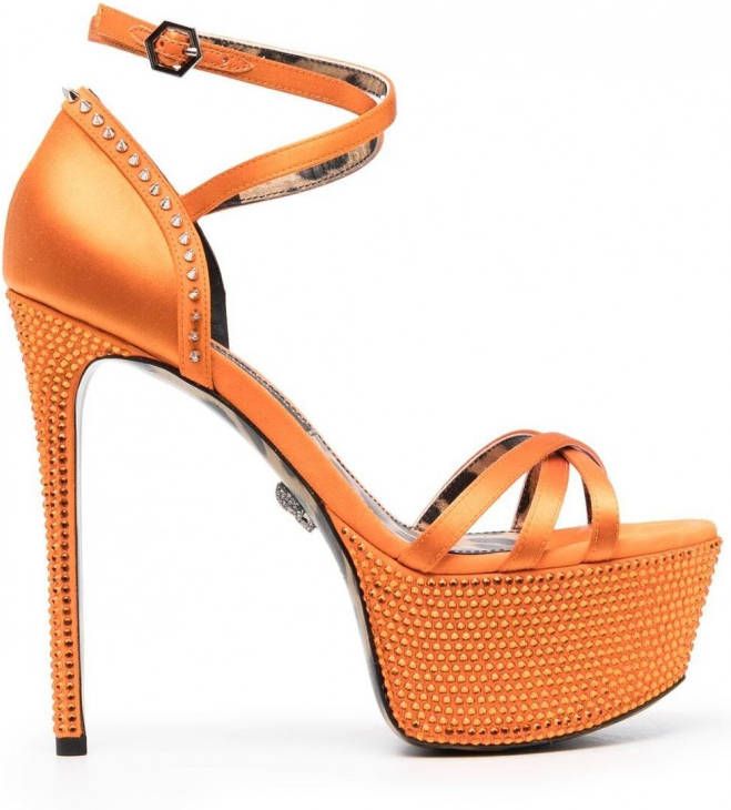 Philipp Plein Sandalen met verfraaide plateauzool Oranje