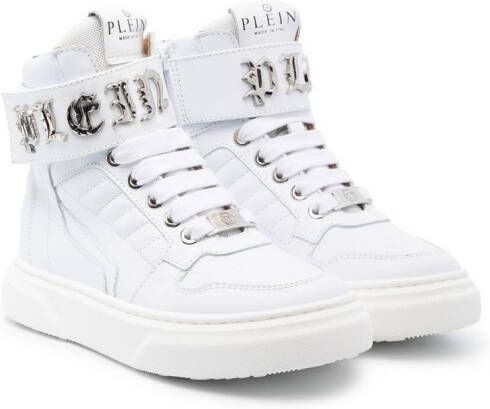 Philipp Plein Junior Gothic Plein high-top sneakers Wit