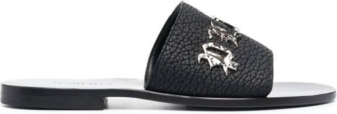 Philipp Plein Leren slippers Zwart