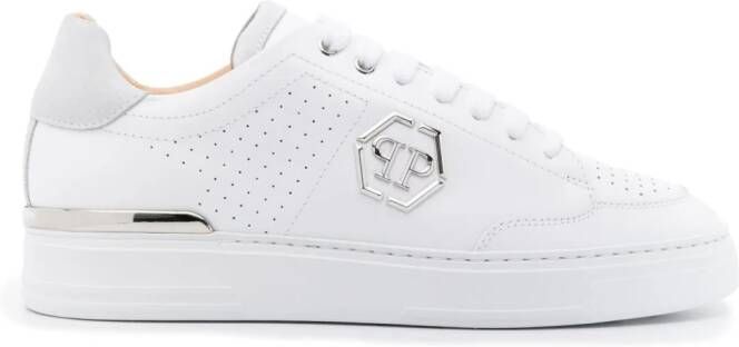 Philipp Plein Leren sneakers met logo-applicatie Wit