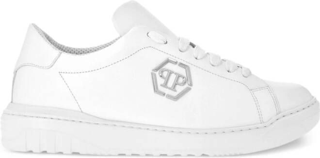 Philipp Plein Leren sneakers met logo-applicatie Wit