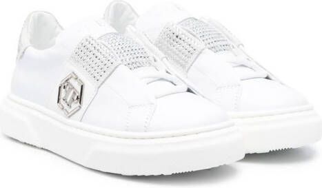 Philipp Plein Junior Sneakers verfraaid met kristallen Wit