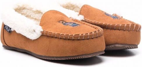 Polo Ralph Lauren Kids Slippers met geborduurd logo Bruin