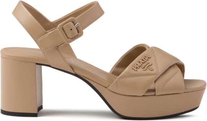 Prada 65 mm leren sandalen met plateauzool Beige