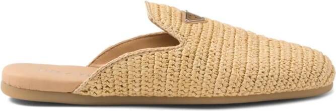 Prada Geweven slippers met logo-applicatie Beige