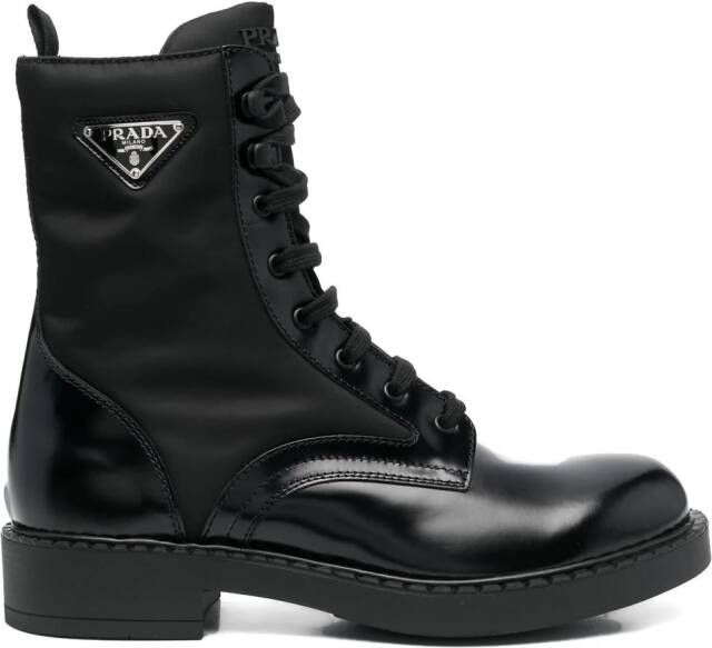 Prada Leren combat boots Zwart