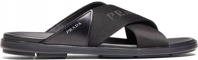 Prada Slippers met logodetail Zwart