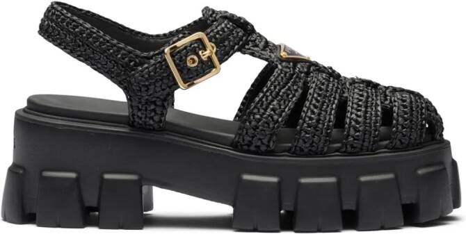 Prada Raffia sandalen met plateauzool Zwart