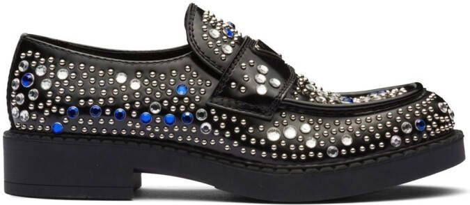 Prada Loafers van geborsteld leer met stras Zwart