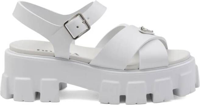 Prada Sandalen met logo en plateauzool Wit