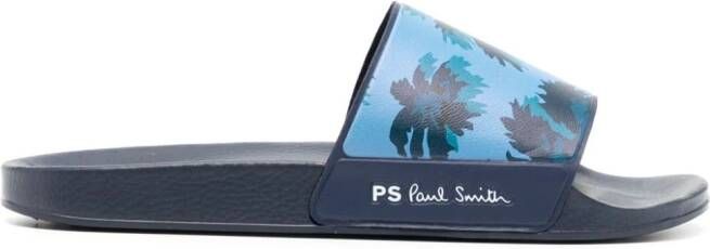 PS Paul Smith Slippers met bladerprint Blauw