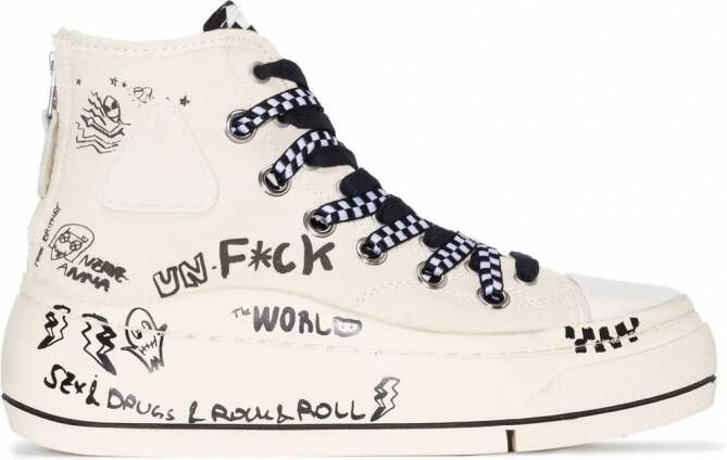 R13 Kurt sneakers met graffiti-print Wit