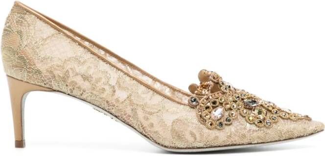 René Caovilla Veneziana 60 pumps met kant Goud