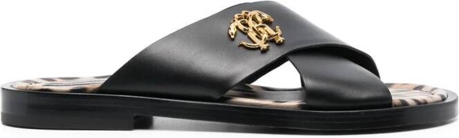 Roberto Cavalli Slippers met logoplakkaat Zwart