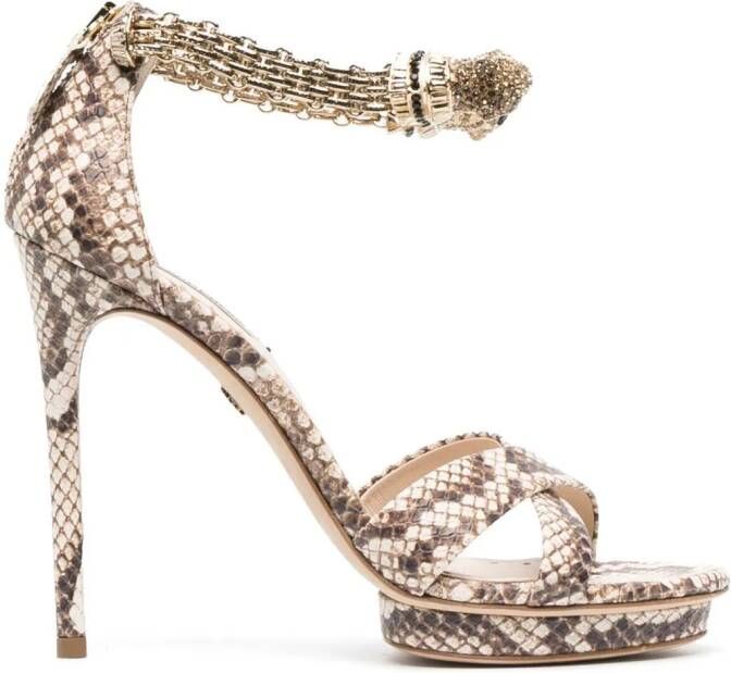 Roberto Cavalli Sandalen met slangenprint Beige