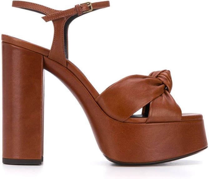 Saint Laurent Bianca sandalen met plateauzool Bruin