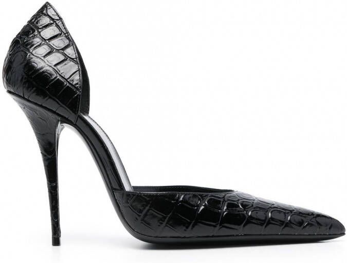 Saint Laurent Stiletto pumps met krokodillenleer-effect Zwart