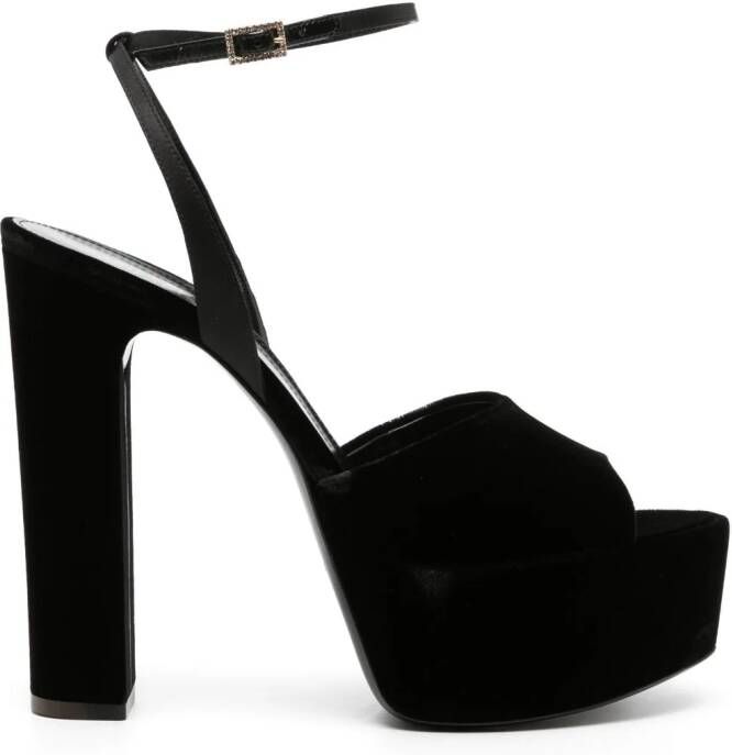 Saint Laurent Jodie 95mm fluwelen sandalen Zwart