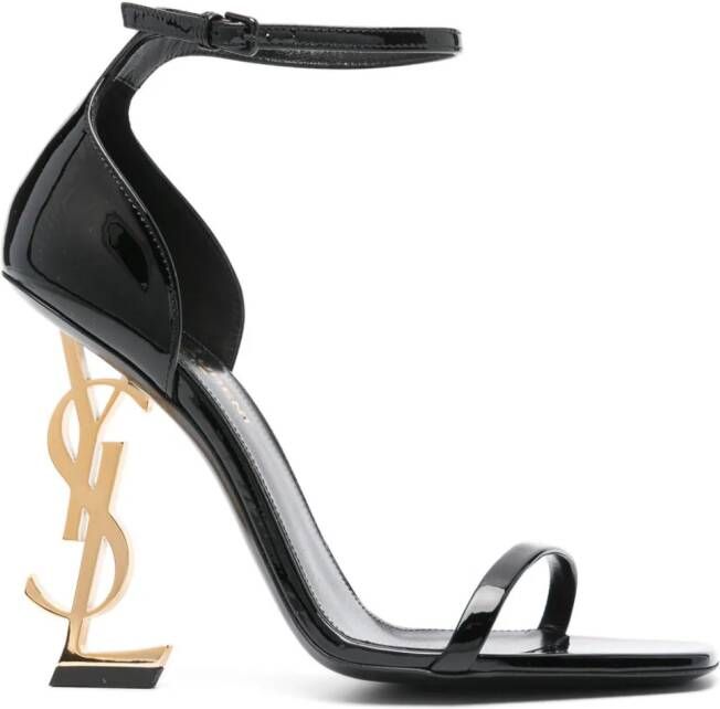 Saint Laurent Lakleren sandalen Zwart