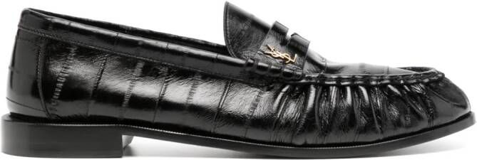 Saint Laurent logo-plaque leather loafers Zwart