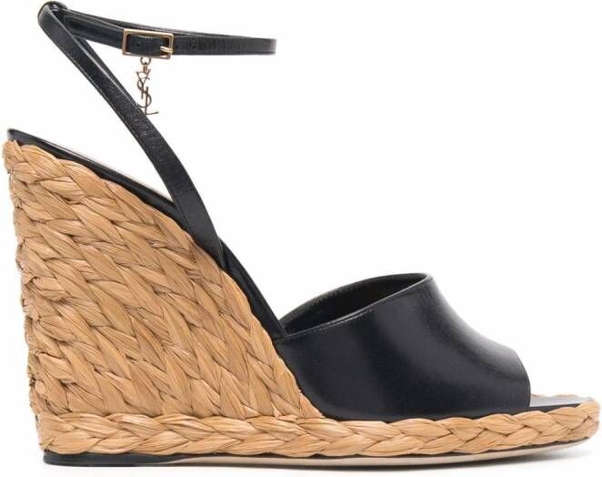 Saint Laurent Espadrilles met sleehak Zwart