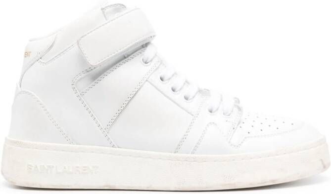 Saint Laurent PRSX gerafelde leren sneakers Wit