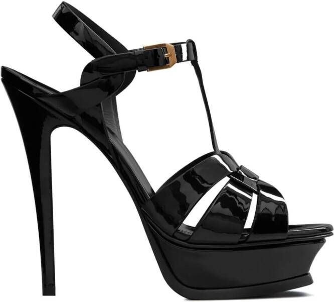 Saint Laurent Classic Tribute 105 mm gelakte sandalen Zwart