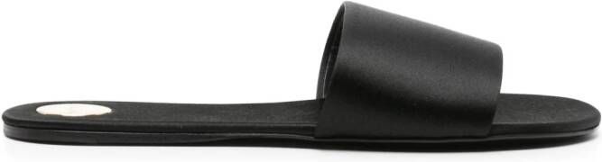 Saint Laurent Satijnen slippers Zwart