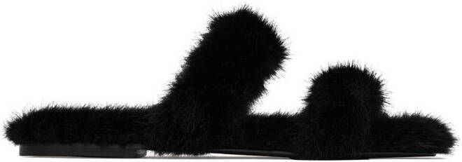 Saint Laurent Slippers van imitatiebont Zwart