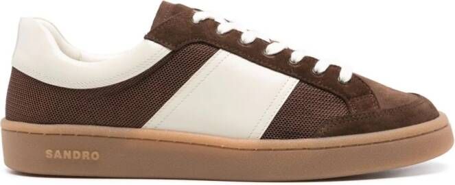 SANDRO Leren sneakers met mesh Bruin