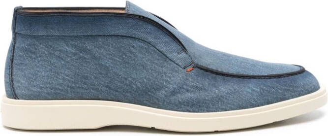 Santoni Leren laarzen met denim print Blauw