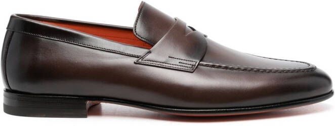 Santoni Leren penny loafers Bruin