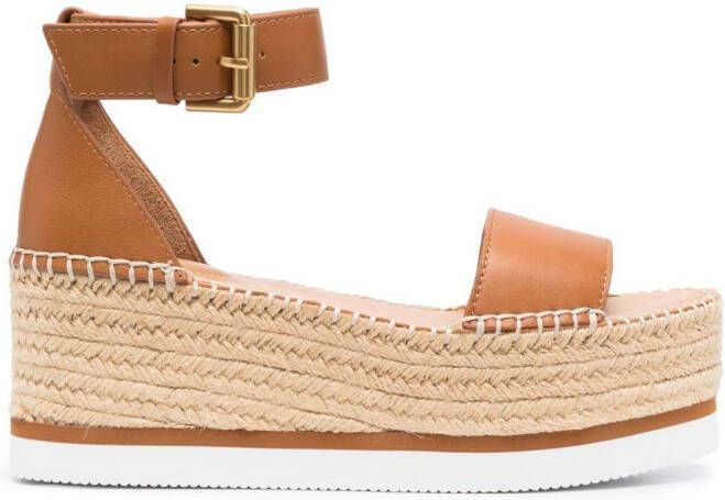 See by Chloé Glyn raffia sandalen met plateauzool Bruin