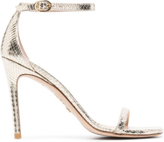 Stuart Weitzman Stiletto sandalen met slangenleer-effect Goud