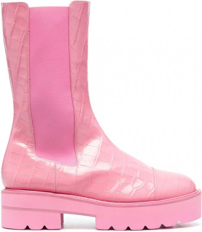 Stuart Weitzman Laarzen met krokodillenleer-effect Roze