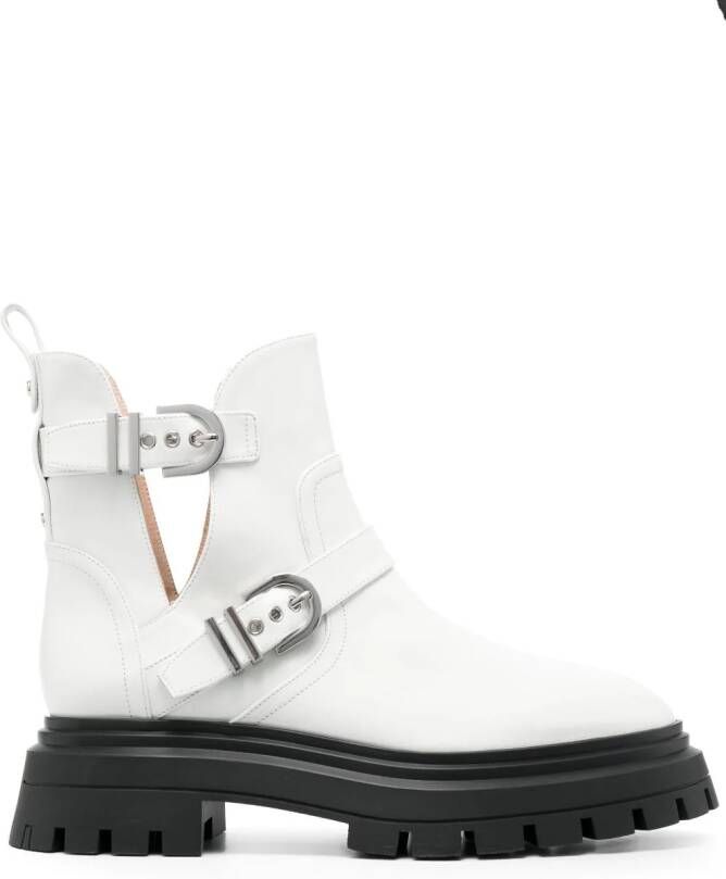 Stuart Weitzman Maverick Bedford Moto leren laarzen Wit