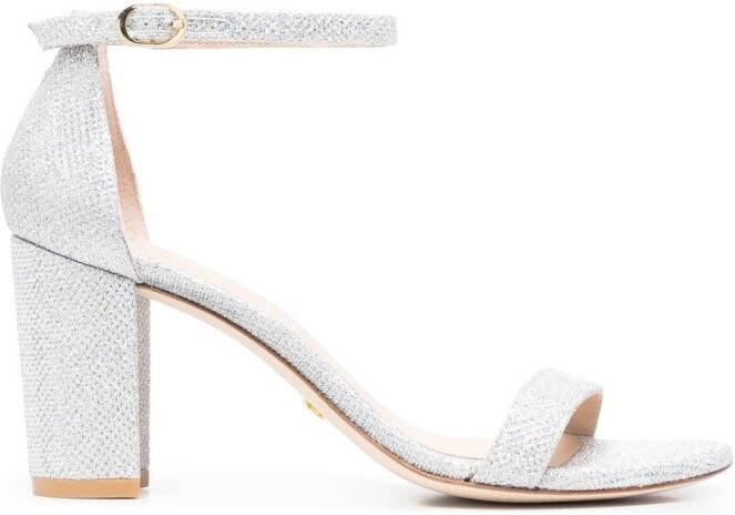 Stuart Weitzman Nearly Nude sandalen met glitter Zilver