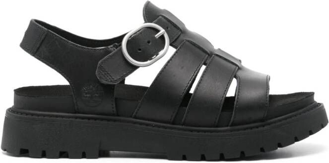 Timberland Leren sandalen met logo-reliëf Zwart