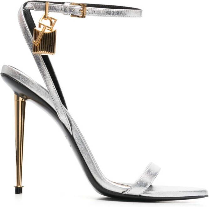 TOM FORD Padlock metallic open-toe sandals Grijs