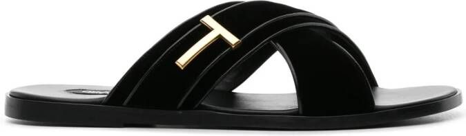 TOM FORD Preston fluwelen slippers Zwart