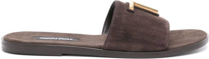 TOM FORD Slippers met logoplakkaat Bruin