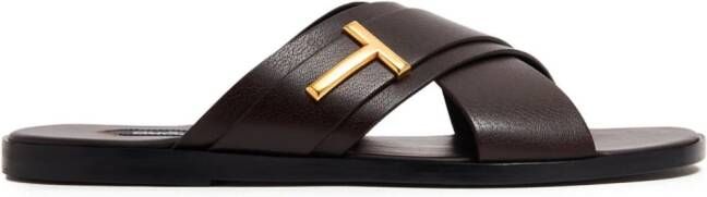 TOM FORD Slippers met logoplakkaat Bruin